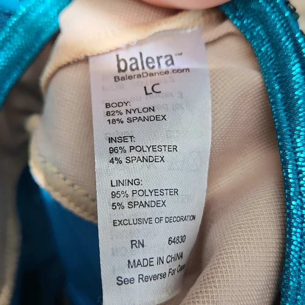 EUC Balera Wisseman Dance Teal Sequin Leotard With Fringe Size LC
